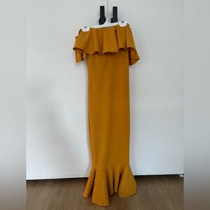 Off the shoulder mustard dress